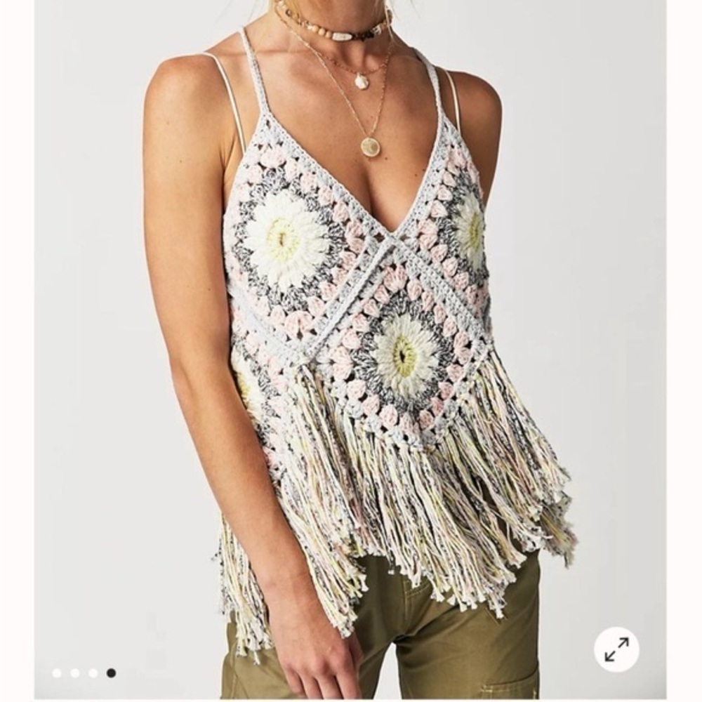 NWT Free People Summer of Love Sunflower Stone Crocheted Halter Top Sz XS/S